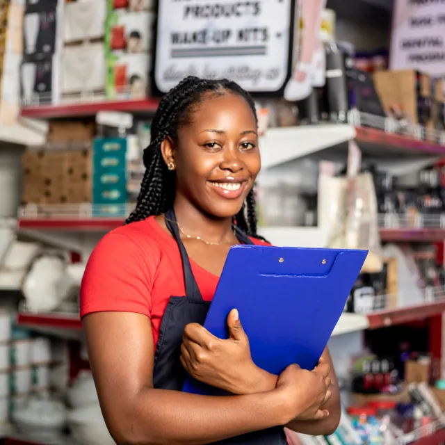 A business owner in her store